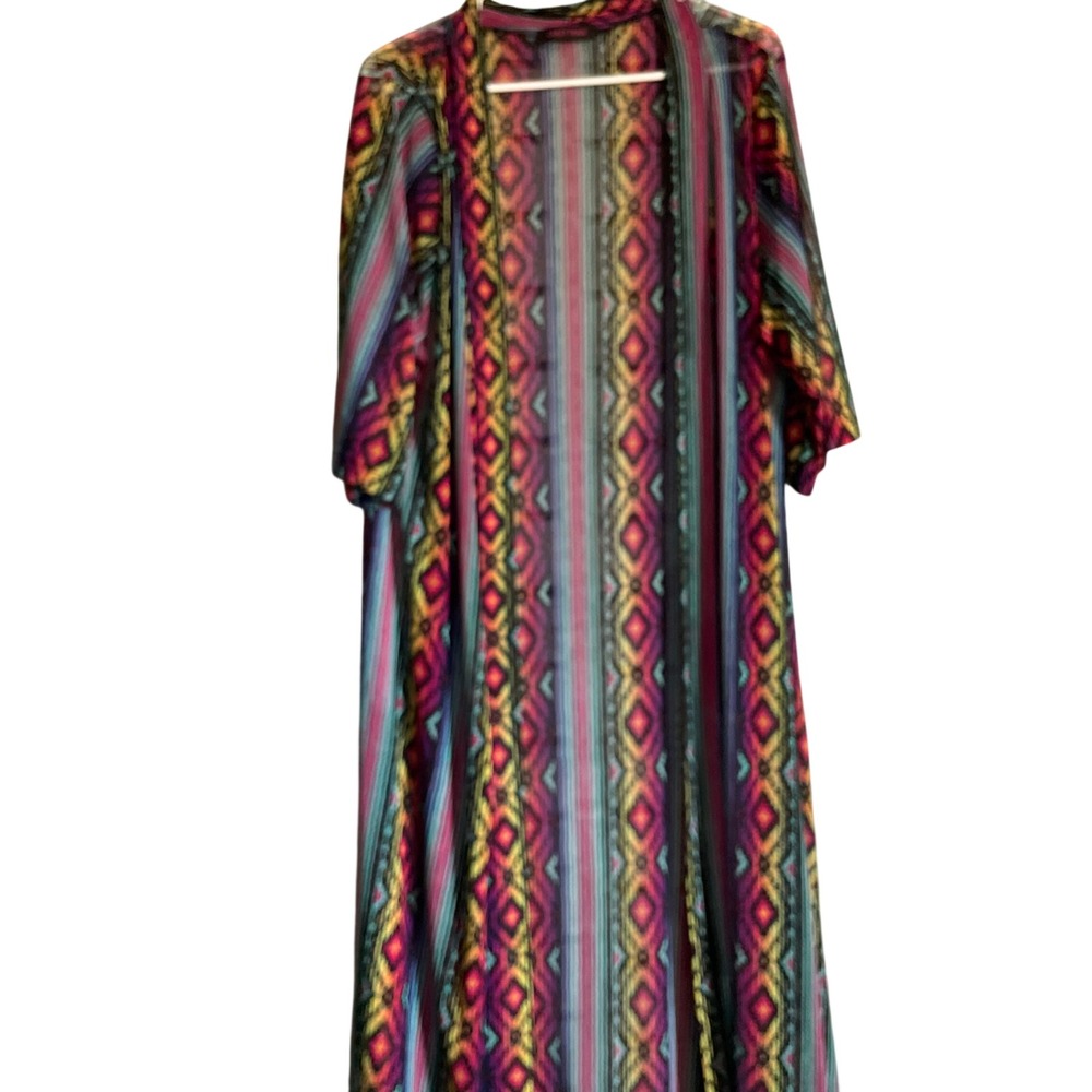 Crazy Train Women One Size Geometric Aztec Print Open Front Duster Cardigan Pink